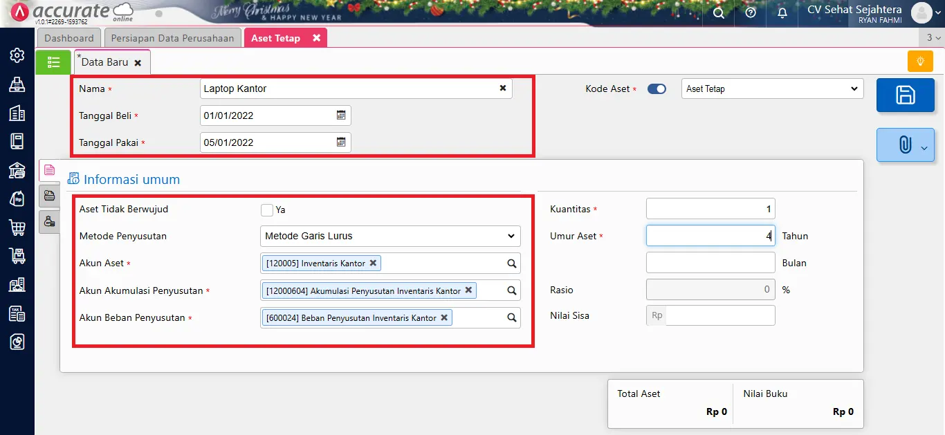 Cara membuat aset tetap sebagai saldo awal